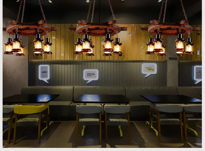 Classical Industrial Iron LED Wheel Pendant lights Metallic lustre Hanging Lamps Bar decoration Suspend Lamps Cafe Pendend Lamps