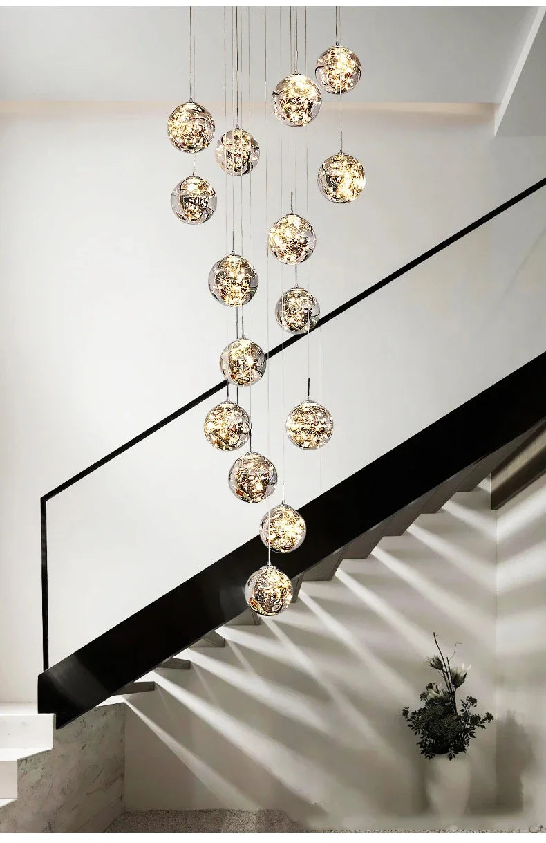 Starry Sky Staircase Lamp Long Chandelier Nordic Design Duplex Corridor Light Luxury Creative Pendant Lights Apartment Hall