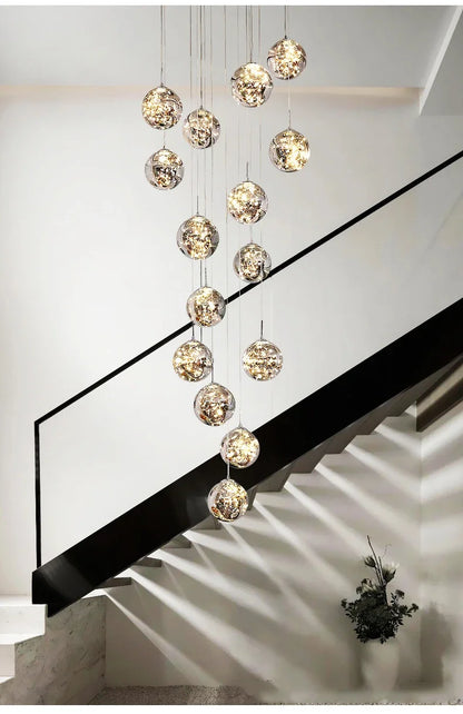 Starry Sky Staircase Lamp Long Chandelier Nordic Design Duplex Corridor Light Luxury Creative Pendant Lights Apartment Hall