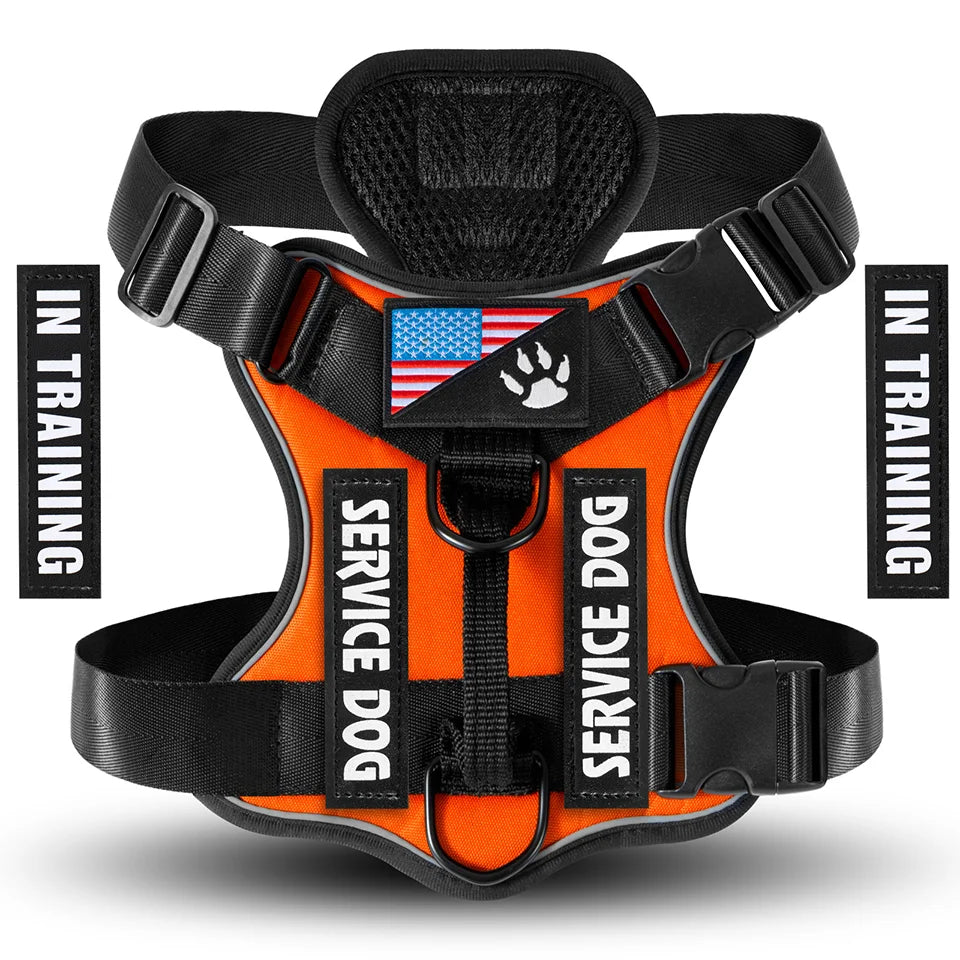 Service Dog Harness, No Pull Reflective Adjustable Pet Vest, Handle & Patches, Breathable Mesh, Easy On-Off for Small Large Dogs