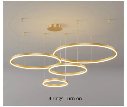 Modern Aluminum Rings Chandeliers Simple Acrylic LED Pendant Lights Living Dining Room Home Restaurant Decor Lighting Fixtures