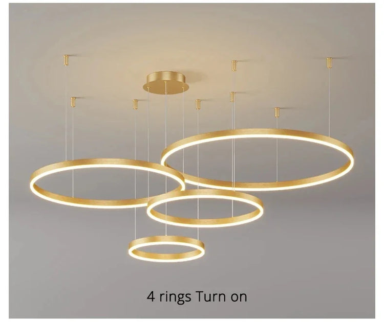 Modern Aluminum Rings Chandeliers Simple Acrylic LED Pendant Lights Living Dining Room Home Restaurant Decor Lighting Fixtures