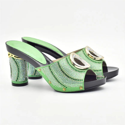 New Shoes and Bag Set African Sets Green Color Italian Shoes with Matching Bag for Women Nigerian Shoes and Bag Set for Wedding
