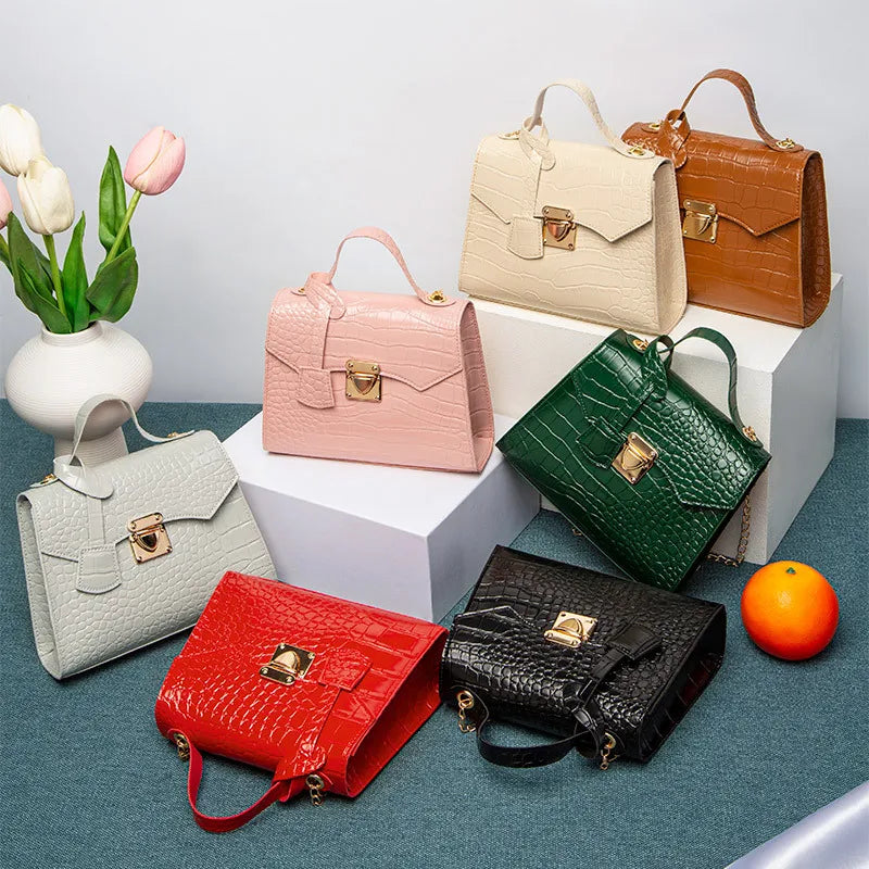 Chic Crocodile Small Tote Bag Ladies Handbag Vintage Square Bag Stylish Chain Shoulder Crossbody Bags Daily Use Phone Coin Purse
