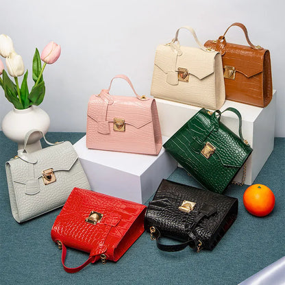 Chic Crocodile Small Tote Bag Ladies Handbag Vintage Square Bag Stylish Chain Shoulder Crossbody Bags Daily Use Phone Coin Purse