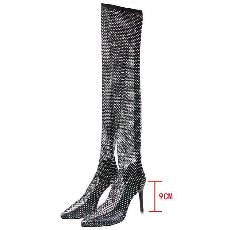 Summer New Women's New Luxury Brand High Heel Sandals Hollow Cool Boots Sexy Fashion Rhinestone Banquet Sandals Plus Size 34-42