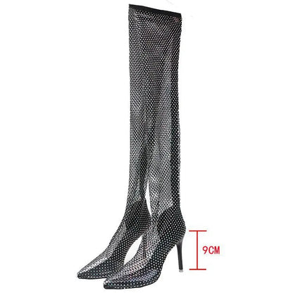 Summer New Women's New Luxury Brand High Heel Sandals Hollow Cool Boots Sexy Fashion Rhinestone Banquet Sandals Plus Size 34-42