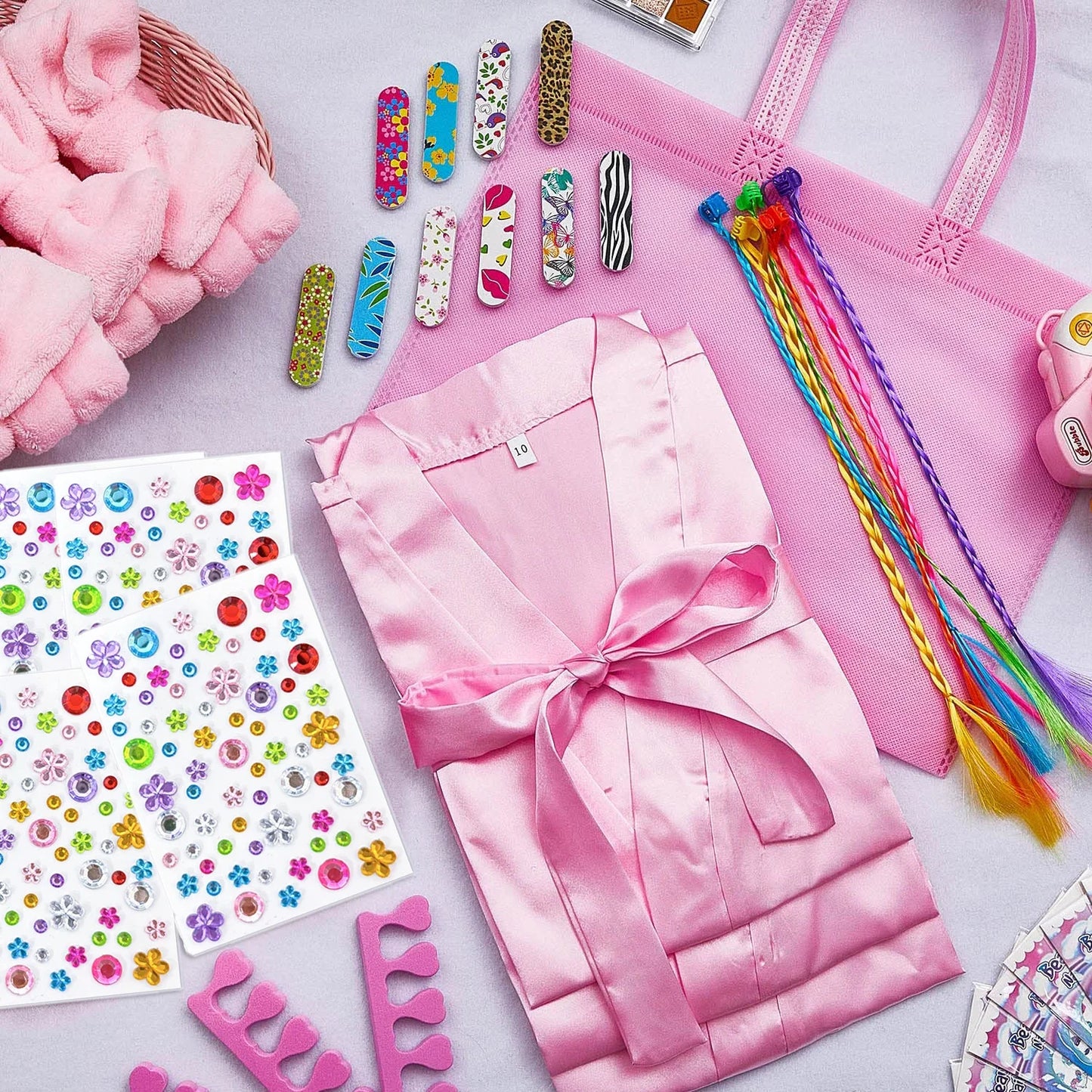 40 Pcs Girls Spa Party Supplies 10 Birthday Squad Princess Robe 10 Tote Bags 10 Headbands 10 Spa Masks for Birthday