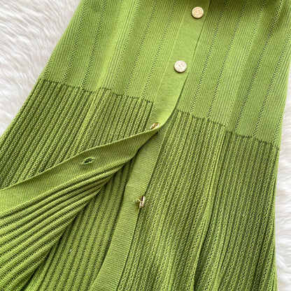 SINGREINY Summer OL Knit Dress 2025 Women V Neck Button Design Slim Mermaid Sundress Fashion Elastic Solid Bohemian Long Dress