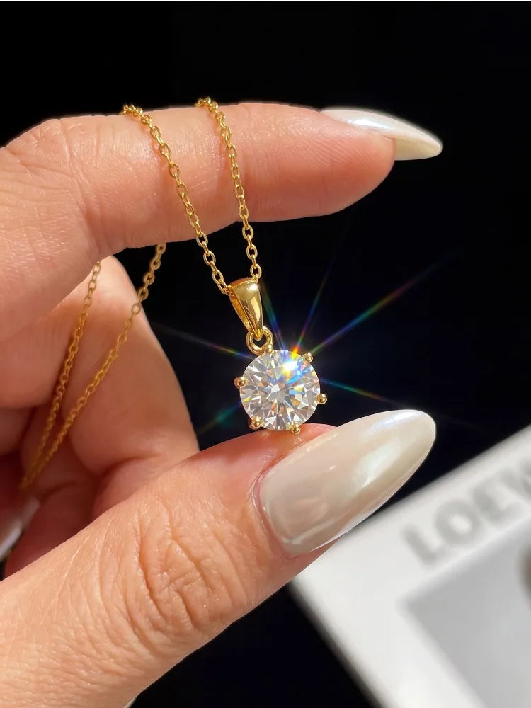 GRA Classic 1CT Round Moissanite Diamond Necklace For Women Gift Real 925 Sterling Silver Anniversary Wedding Luxury Jewelry