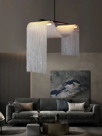 Waterfall Tassel Metal Pendant Lights European Designer LED Home Decor Hanging Lamps for Ceiling Living Room Chandelier Lighting
