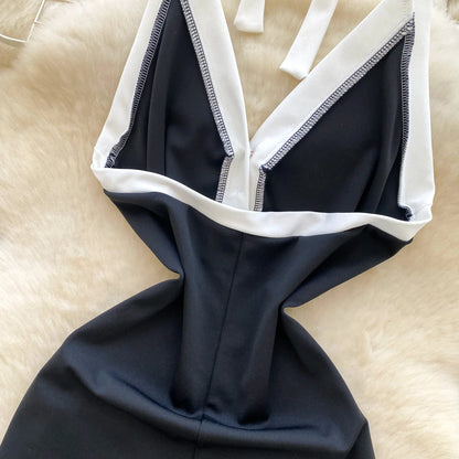 SINGREINY Ins Beach Jumpsuits Ladies Halter Sleeveless Button Design Backless Bodysuits American Retro Solid OL Slim Playsuits