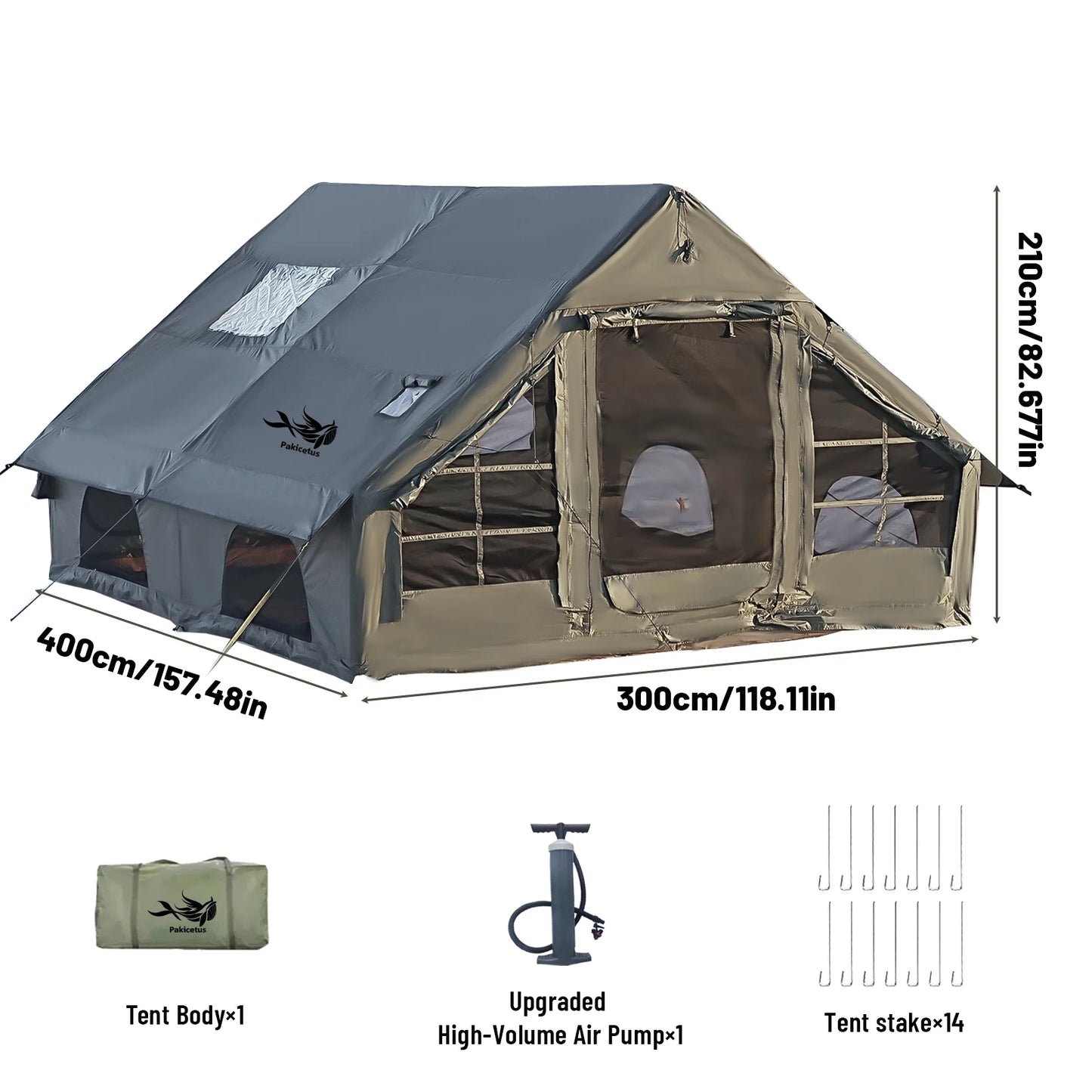 PAKICETUS Luxury Inflatable Camping Tent with Skylight Quick Setup Blow Up Tent with Air Pump 4-6 Persons Large Family Portable Outdoor Tent for Camping Hiking Backyard