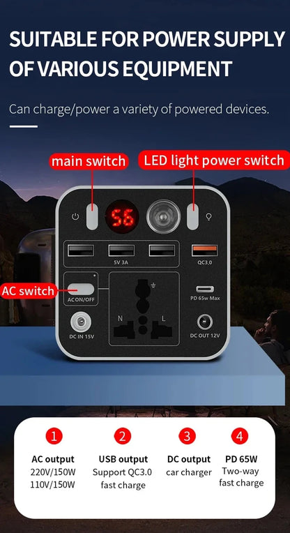 150W 300W 110V 220V Portable Power Station Solar Generator 45Ah 84Ah Power Station Emergency Power Bank for Home Camping