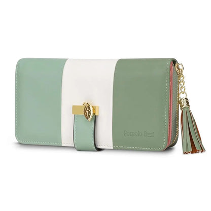 Pomelo Best Tri-color Women's Wallet Zipper Long Billfold PU Leather Large 9 Card Slots Coin Purse RFID Blocking Tassel Pendant
