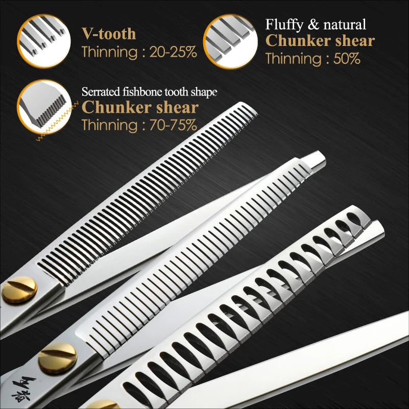 Fenice King Series VG10 Steel 7/7.5/8 Inch Professional Pet Dogs Grooming Scissors Straight Curved Thinnier Chunker Shears Tools