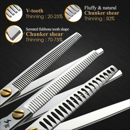 Fenice King Series VG10 Steel 7/7.5/8 Inch Professional Pet Dogs Grooming Scissors Straight Curved Thinnier Chunker Shears Tools