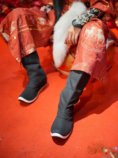 Fulujiacos Hanfu boots men's and women's boots Song Dynasty upturned mid top boots