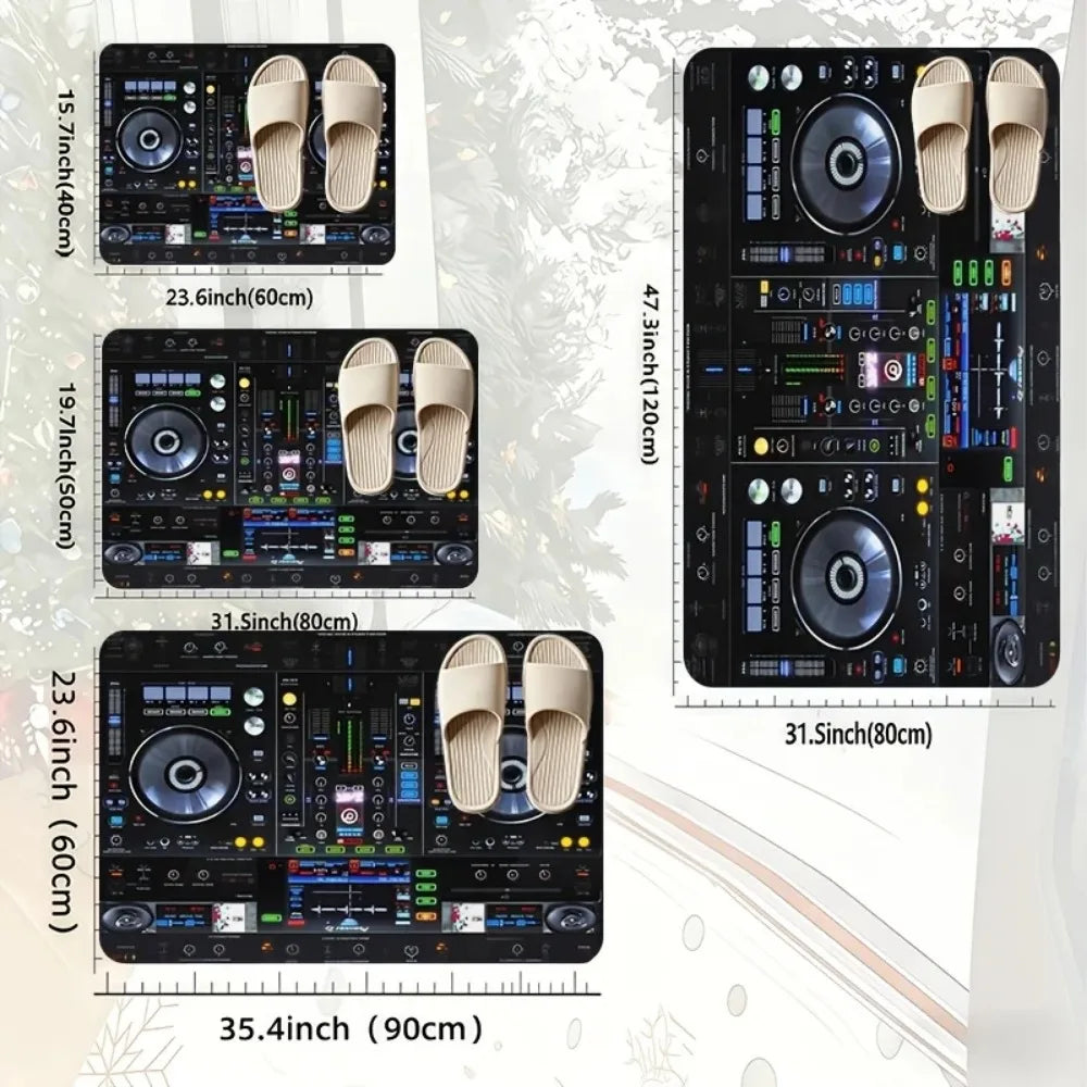 DJ Equipment Pattern 2D Flat Print Doormat Non-Slip Music Theme Area Rug Machine Washable Floor Mat for Studio Bedroom Decor