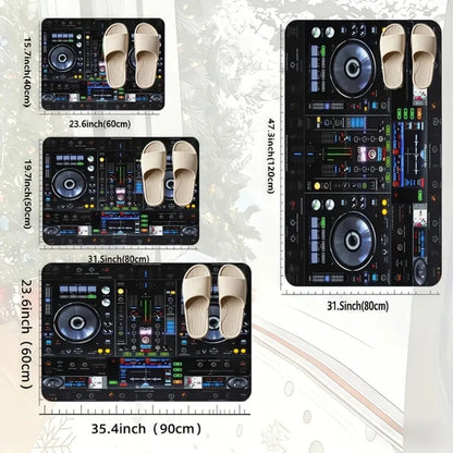 DJ Equipment Pattern 2D Flat Print Doormat Non-Slip Music Theme Area Rug Machine Washable Floor Mat for Studio Bedroom Decor