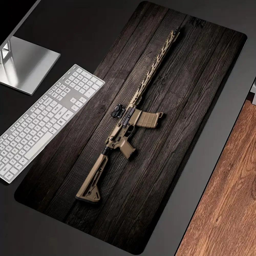 Large Gun Gaming Mouse Pad 900×400 Non-Slip Rubber Stitched Edges Desk Mat 3D Cool Gun Pattern Keyboard Pad Gaming Accessories