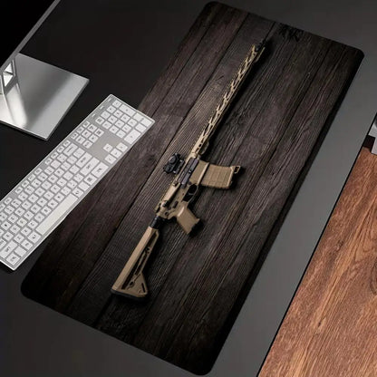 Large Gun Gaming Mouse Pad 900×400 Non-Slip Rubber Stitched Edges Desk Mat 3D Cool Gun Pattern Keyboard Pad Gaming Accessories