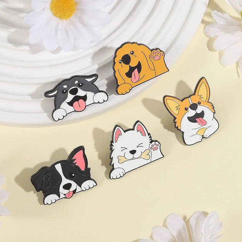 Cartoon Cute Dog Raccoon Rabbit Brooch Enamel Pins Creative Animal Quotes Brooch Lapel Badge Backpack Accessories Jewelry Gift