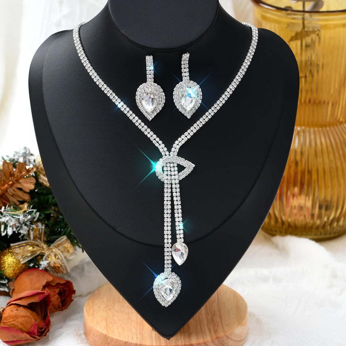 1 Set Of Fashionable Copper Inlaid Claw Chain Necklace, Earrings, Jewelry Set, Women's Wedding Banquet Party Daily Necessities