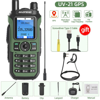 Baofeng UV-21 PRO Walkie Talkie GPS Portable Long Range Mutli-Band Wireless Copy Frequency Type-C Charger Radio Upgrade UV17 PRO