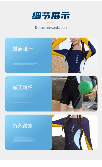 Women One Piece Long Sleeve WaterProof Outdoor Sports Beach Push Up SwimWear Female Full Body Quick-Dry Bathing Rash Guard