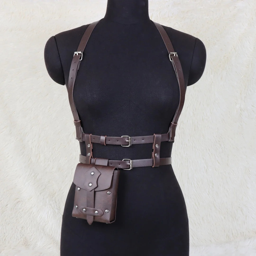 UYEE Punk Style Y2K Fashion Pu Leather Waist Belt For Women Harness Belt With Bag Suspenders Body Corset Halloween Accessories
