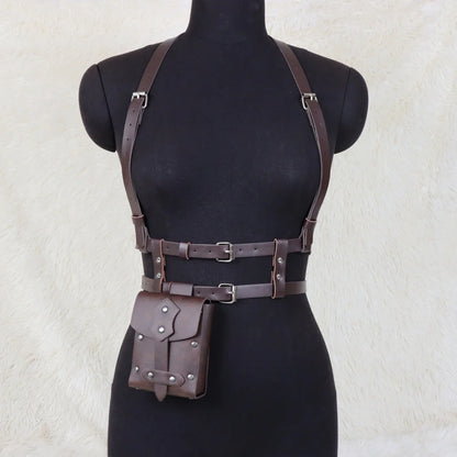 UYEE Punk Style Y2K Fashion Pu Leather Waist Belt For Women Harness Belt With Bag Suspenders Body Corset Halloween Accessories