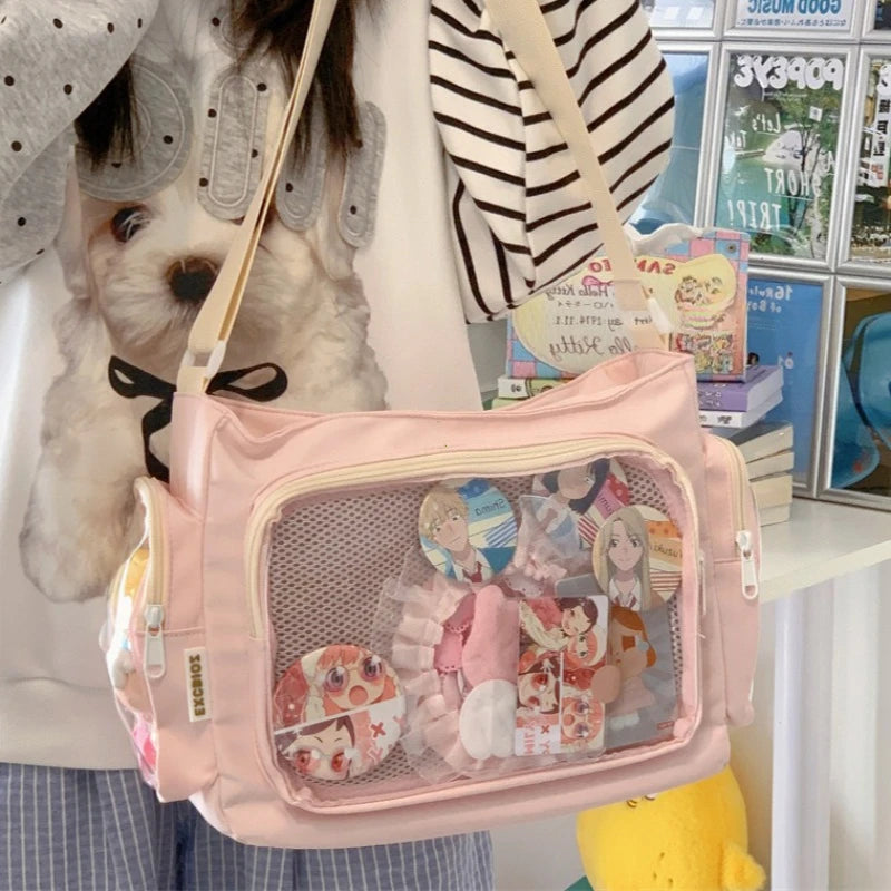 Trendy Transparent Crossbody Bag for Girls Large Capacity Shoulder Bags Fashionable School Style Texture and Versatile Ita Bag