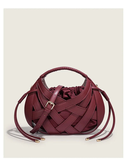 Fashion Woven Hollow Women Handbags Luxury Designer Ladies Shoulder Messenger Bag Small Totes Tassel Lady Composite Bag Burgundy