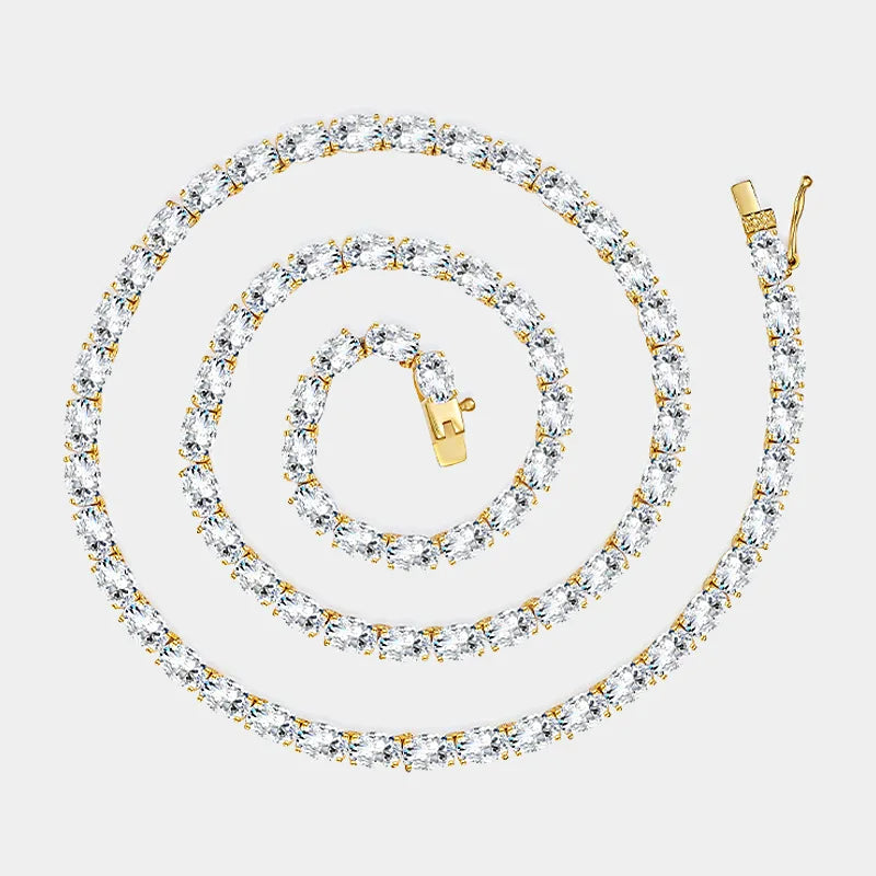 BXINY East West Oval Cut Moissanite Tennis Necklace S925 Silver 0.3-1.5CT Diamond Choker for Women Men Wedding Gift Fine Jewelry