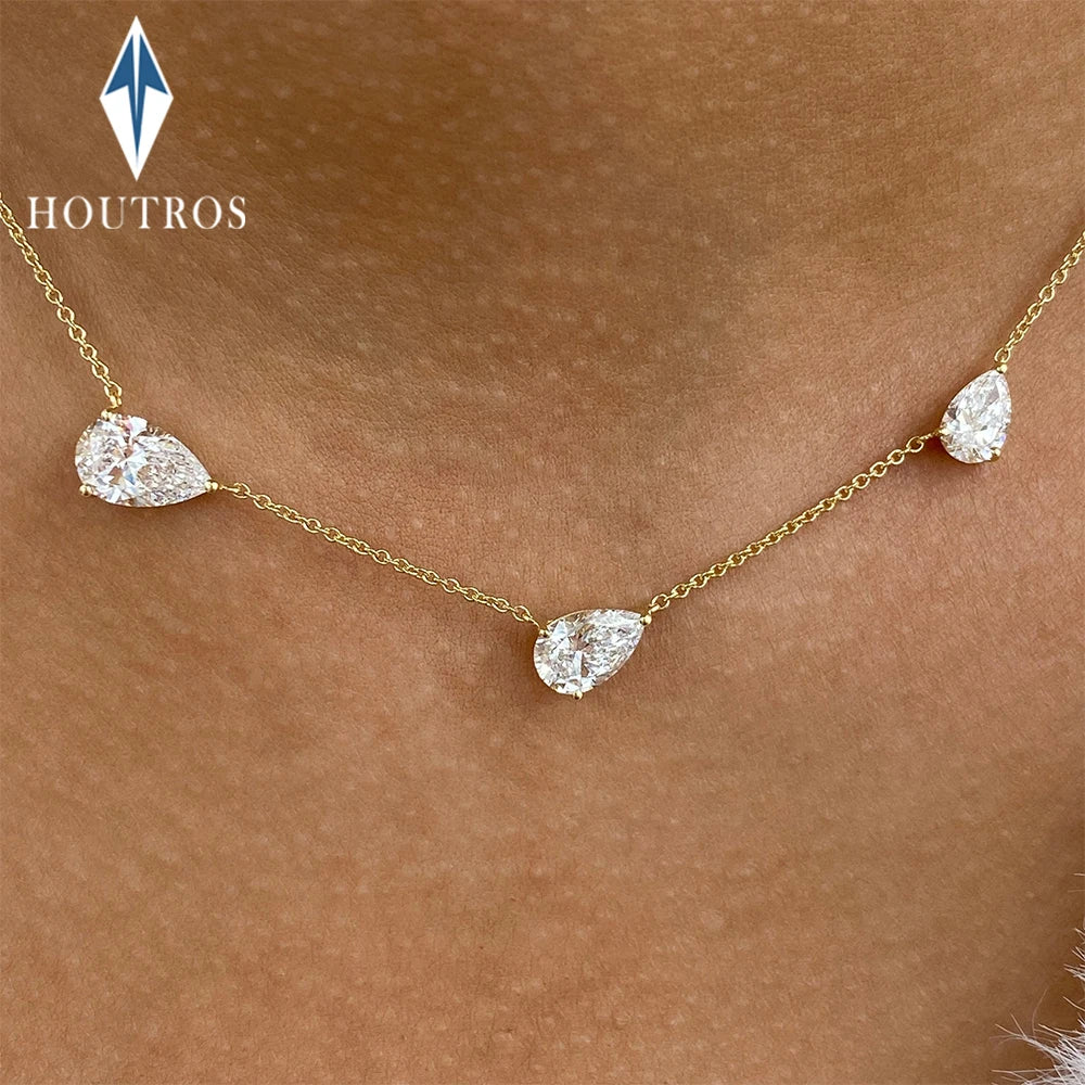 East West 9cttw Pear Cut Moissanite Necklace for Women 925 Sterling Silver Waterdrop Diamond Neckchain Wedding Party Jewelry GRA