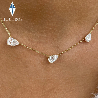 East West 9cttw Pear Cut Moissanite Necklace for Women 925 Sterling Silver Waterdrop Diamond Neckchain Wedding Party Jewelry GRA