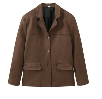 2024 Autumn Winter Women Jacket With Lapel Woman Casual Single Breasted Pocket Long Sleeve Short Coat Street Overcoat
