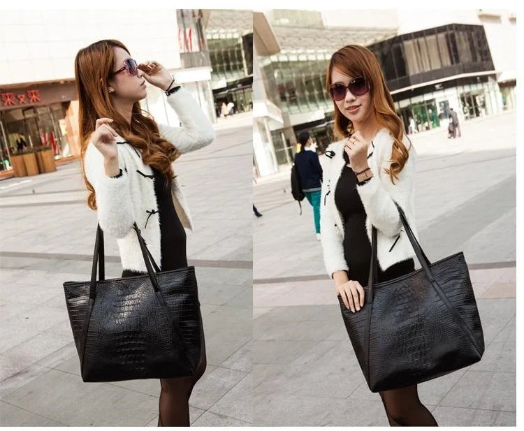 Crocodile Grain PU Leather Women Handbags Large Capacity Female Big Totes Woman Shoulder Bags Shopping Bag Bolsa Feminina
