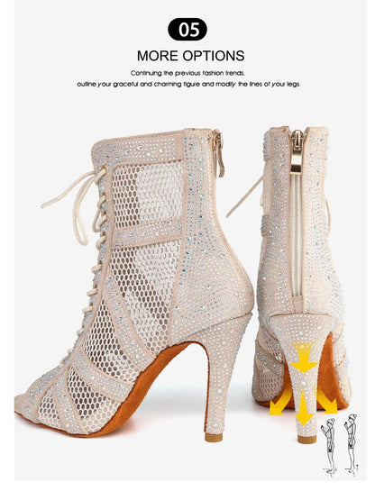Girls Latin Dance Shoes Women Modern Dance Salsa High-Top Sandals Dance Hall Shoes Ladies Fashion Sexy High-Heeled Suede Boots