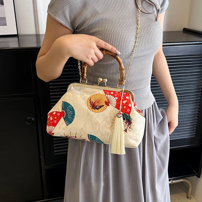 Designer Bamboo Handle Handbag Retro Embroidery Women Evening Bag High-end Nylon Crossbody Bag Luxury Lady Shoulder Bags Satchel