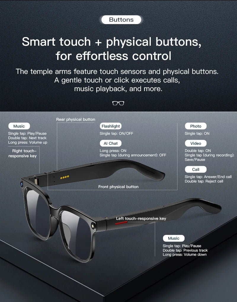 2026 Smart AI Glasses Men New 4K HD 800W pixel Camera 32GB Memory 120+ Translation ChatGPT Music Shoot Photos &Video Sunglasses