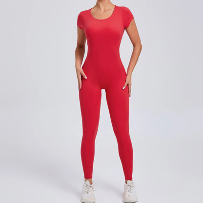 Sports Jumpsuit Woman Gym Sexy Long Jumpsuits One Pieces Fitness Overalls Yoga Sportswear Black Body Women Clothes Short Sleeve