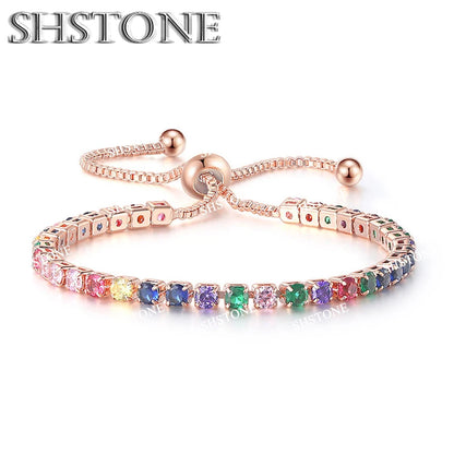 Noble 925 Sterling Silver Bracelet Chain Luxury Color Crystal Hand Jewelry For Women Charm Wedding Gift Party 18cm