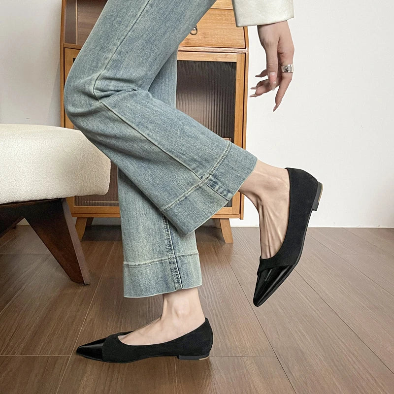 Women French Pointed Toe Flat Shoes Summer Fairy Style Patchwork Casual Shoes Elegant Shallow Footwear Matching Dresses Daily