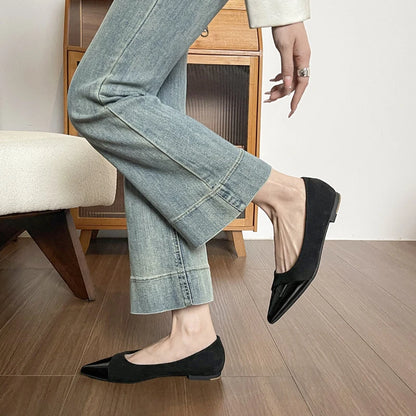 Women French Pointed Toe Flat Shoes Summer Fairy Style Patchwork Casual Shoes Elegant Shallow Footwear Matching Dresses Daily