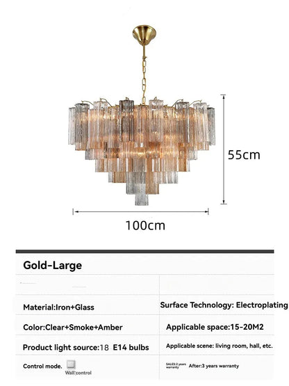 Round Murano Glass Ceiling Chandelier For Dining Living Room Bedroom Foyer Amber Glass Crystal Tube Hanging Chandelier Lights