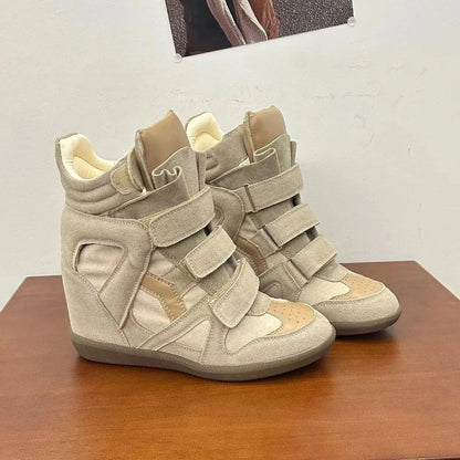 Women's Ankle Boots 2026 New Genuine Leather 8CM Hidden Heel Women Platform Sneakers Fashionable Splice Color Design Women Shoes