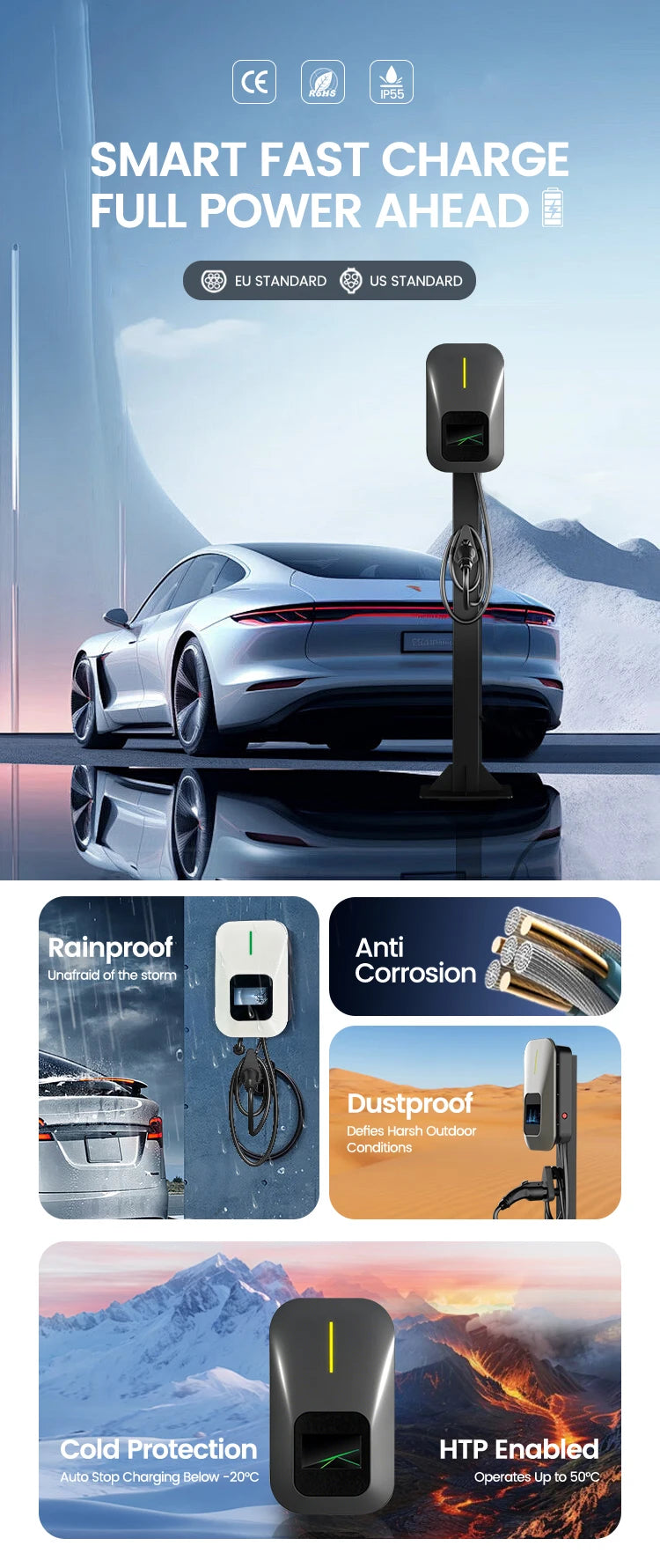 Manufacturers 11kW GBT OCPP1.6J Commercial Electric Vehicle Wallbox EV Charger Pile AC Fast Charging Station