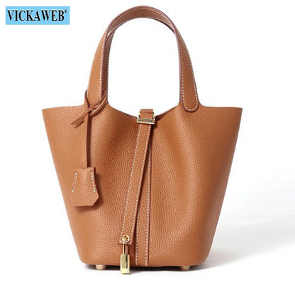 Women Tote Bags 100% Genuine Leather Bucket Female Fashion Solid Designer Shopper Shoulder Handbags Brand Trend Purses